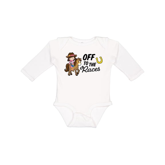 Inktastic Off To The Races with Cowgirl on Horse Girls Long Sleeve Baby Bodysuit