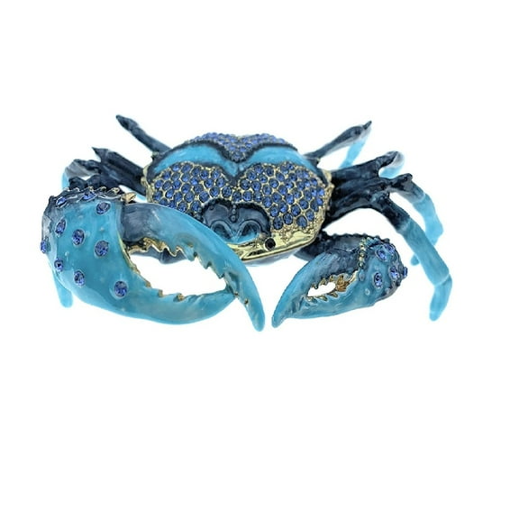 Blue Crab Enameled Jeweled Box with In-laid Crystals 4 Inches