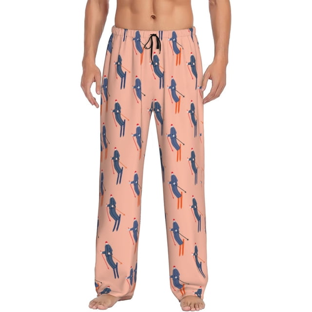 Fotbe Winter Skiing Adventure Pantalones de Pijama para Hombre, Pantalones de Dormir, Pantalones de Casa con Cintura Ajustable y Bolsillos-Small