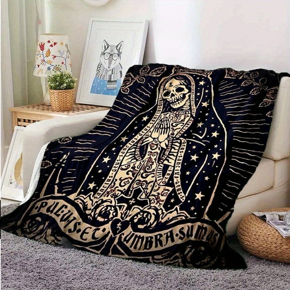 Santa Muerte & Catrina Skull Flannel Throw Blanket Soft Stain-Resistant Vibrant Red Design with Intricate Floral Patterns Perfect for Sofa Bed Office Naps & Outdoor Adventures