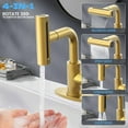 thumbnail image 3 of Gold Bathroom Faucet with Sprayer - Brushed Gold Bathroom Faucets for Sink 1 Hole or 3 Holes, 4 Mode Single Handle Vanity Faucet Waterfall Bathroom Faucet with Pull Down Sprayer (No Drain), 3 of 7