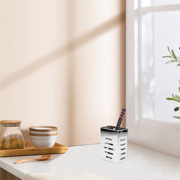 TABLZONE Plated Silver Stainless Steel Wall Mount Utensil Holder for Kitchen
