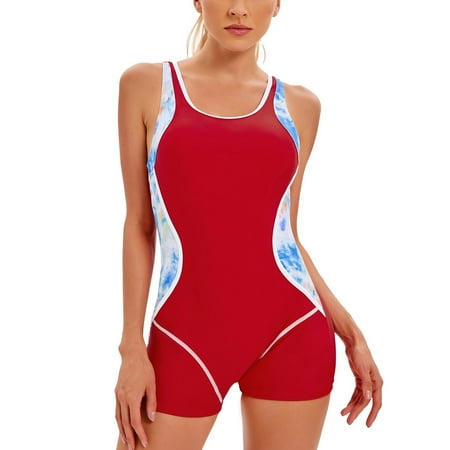 Miluxas One Piece Swimsuit Women 2024 Clearance Boyleg Swimsuits for Women One Piece Tummy Control Bathing Suit Sporty Boyshorts Swimwear Red 10(XL)