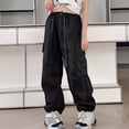 thumbnail image 6 of ZXLBBD Girls' High Waisted Solid Color Loose Fit Pockets Cargo Pants for Kids Trousers Streetwear Durable Casual Outdoor,Black,Size 9 Y-10 Y, 6 of 7