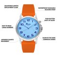 thumbnail image 3 of Bandini Mens Glow Watch - Washable Deployment Silicone Band - 38mm Analog Men's Easy Read Watch with Light, Light Up Watches, Quartz, White Dial, Big Numbers, Glow in Dark Hands - Silver Tone / Orange, 3 of 7