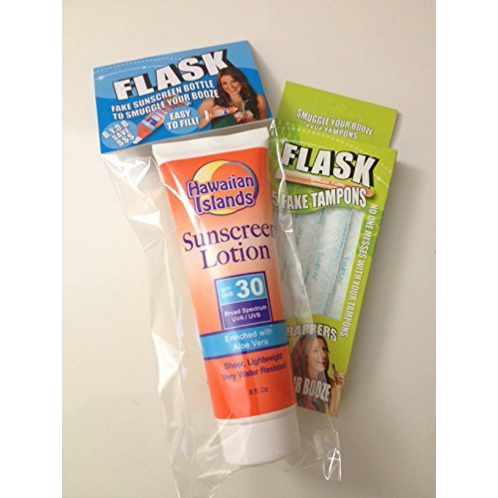 Sneak Alcohol with 5 Tampon Flasks and Sunscreen Flask Combo Bonus