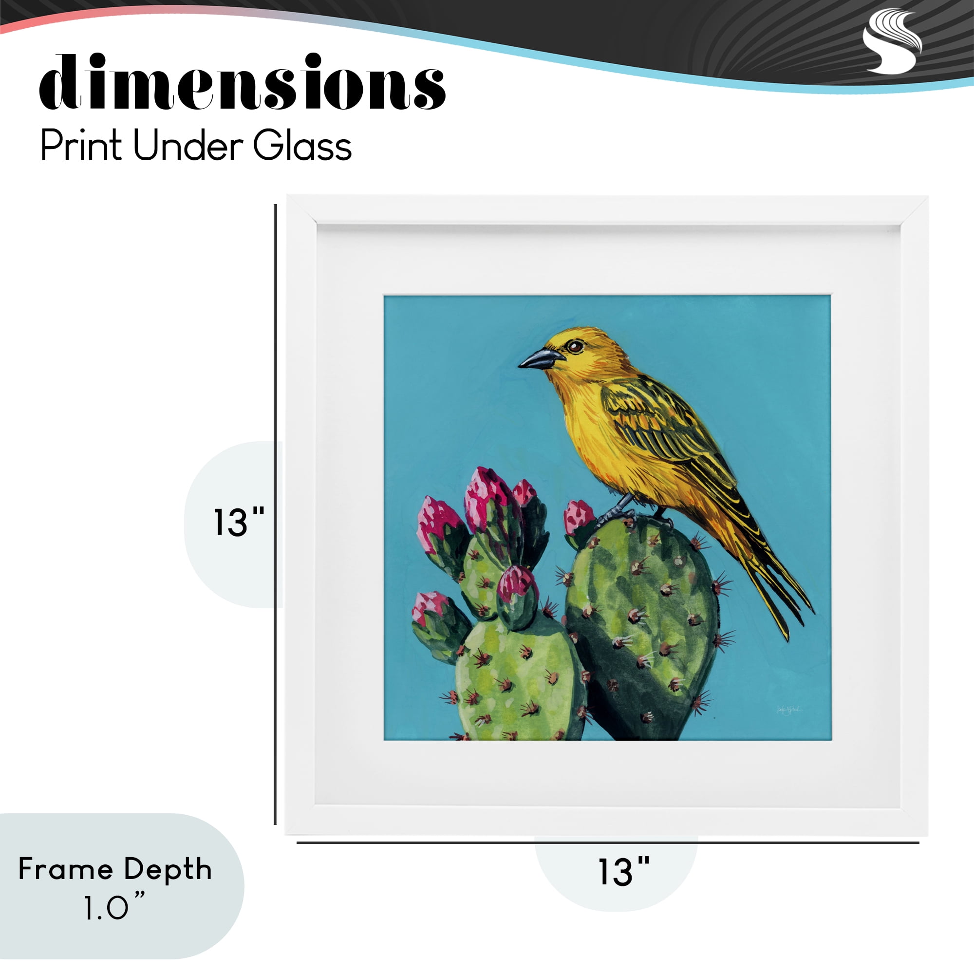 Stupell Industries Yellow Bird on Cacti Bloom White Framed Print Under Glass, design by Kate Jarvik Birch