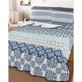 thumbnail image 3 of Quilts Full Size, Boho Blue Aqua Soft Comforter Bedding Set for Bed, Geometric Stripes Tribal Bohemia Retro Lightweight Quilted Bedspread with Pillow Cover(2 Pieces) for All Season, 78x90 Inch, 3 of 6