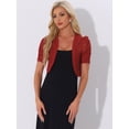 thumbnail image 4 of DARING DIVA Women's Open Front Short Sleeve Mesh Sheer Shrug M Red, 4 of 6