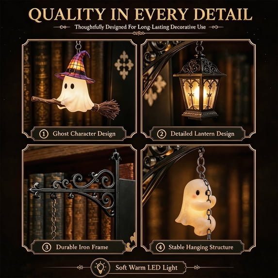 Halloween Ghost Library Lantern 3 Types of Substitutions Decorative Bookshelf Lighting for Study Reading Corner Home Library Gift for Book Lovers Bookworms