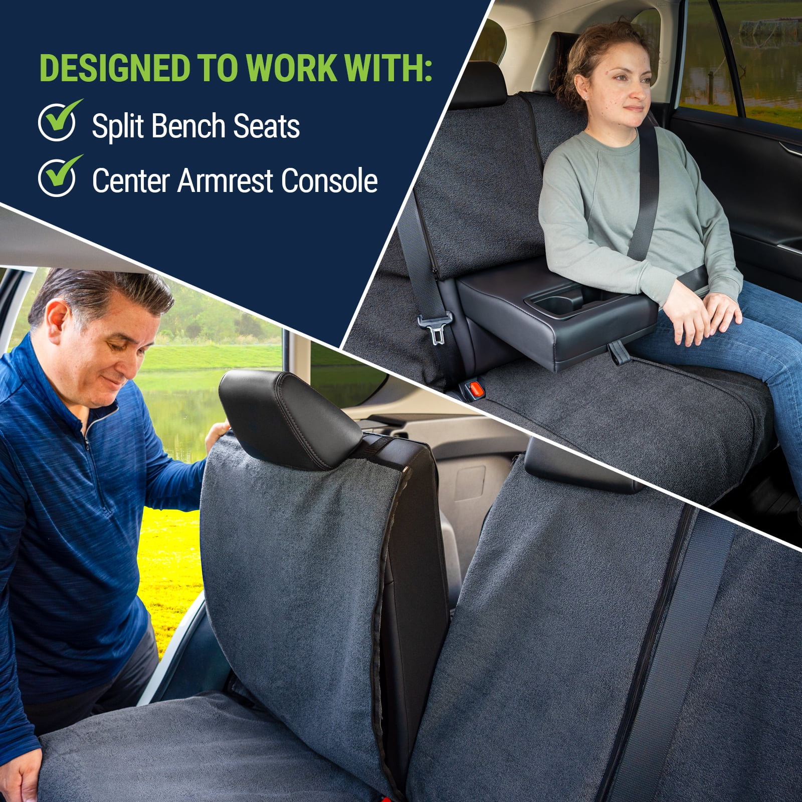 Season Guard Towel Bench Seat Cover for Cars Trucks SUVs, Universal Fit for Back Seats, Grey