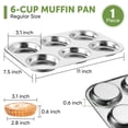 thumbnail image 3 of Walchoice Muffin Top Pan, 6-Cup Stainless Steel Cupcake Pan for Baking, Metal Muffin Pan Tin Tray for Cookie Pancake Hamburger Egg, Oven & Dishwasher Safe, Regular Size (11” x 7.5”, Silver), 3 of 8