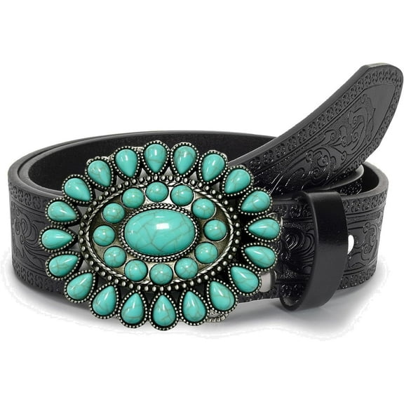 YooGuoGuo Adjustable Vintage Western-Belts for Women Men Engraved Buckle-Belts Cowboy-Cowgirl-Belt (Waist for 29"-39")