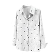 thumbnail image 6 of Women Lapel Collar Shirt, Fashion Heart Print Long Sleeve Button Down Tops, Loose Fits Versatile Blouses with Pockets，White,L, 6 of 7