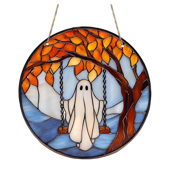 DVKOVI Halloween Suncatcher Stained Glass Window Hanging Decor Aesthetic Wall Decor Garden Sun Catchers Silver A