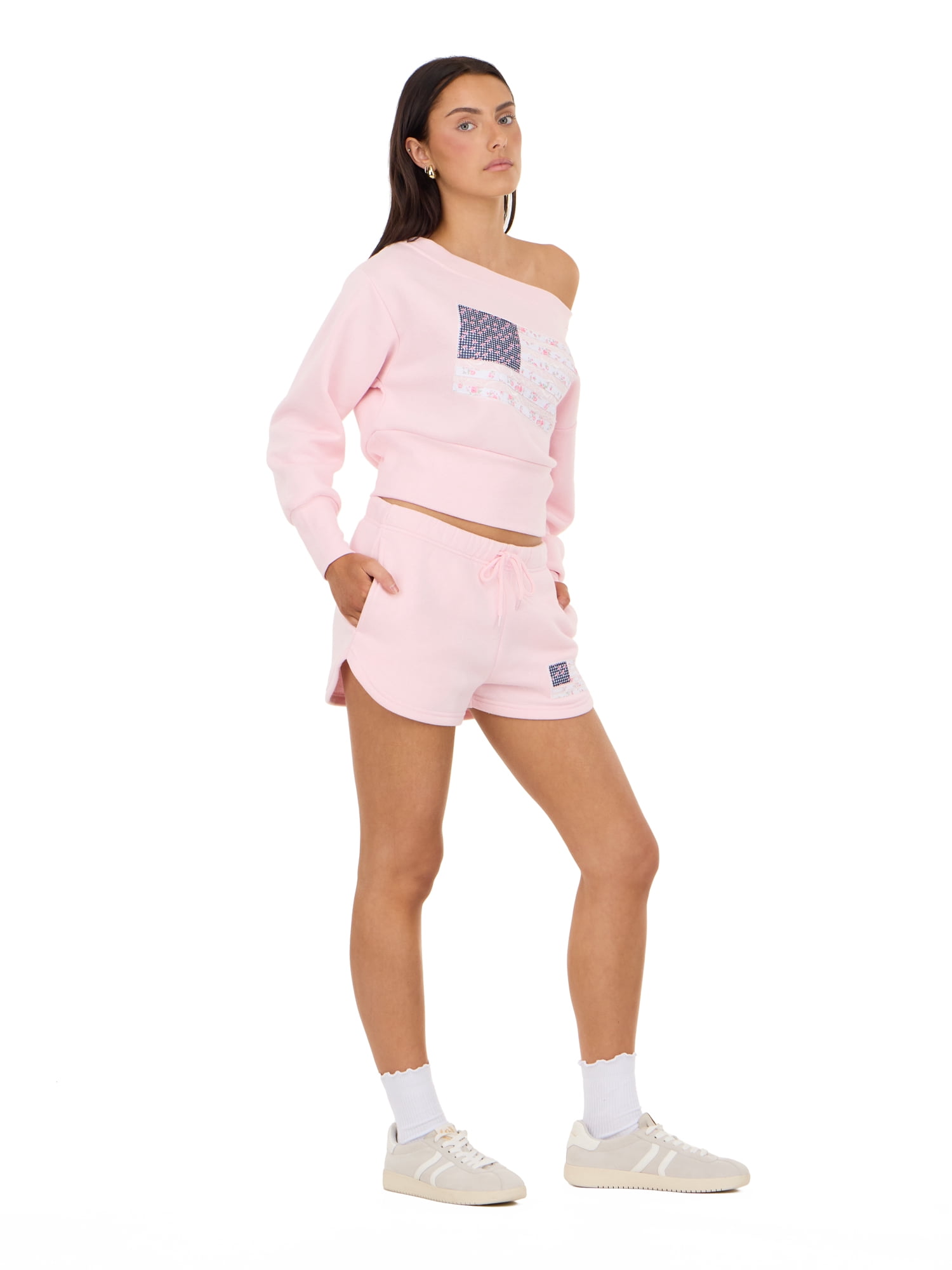 Forever 21 Women's Americana Off Shoulder Fleece Sweatshirt, Sizes XXS-XXL