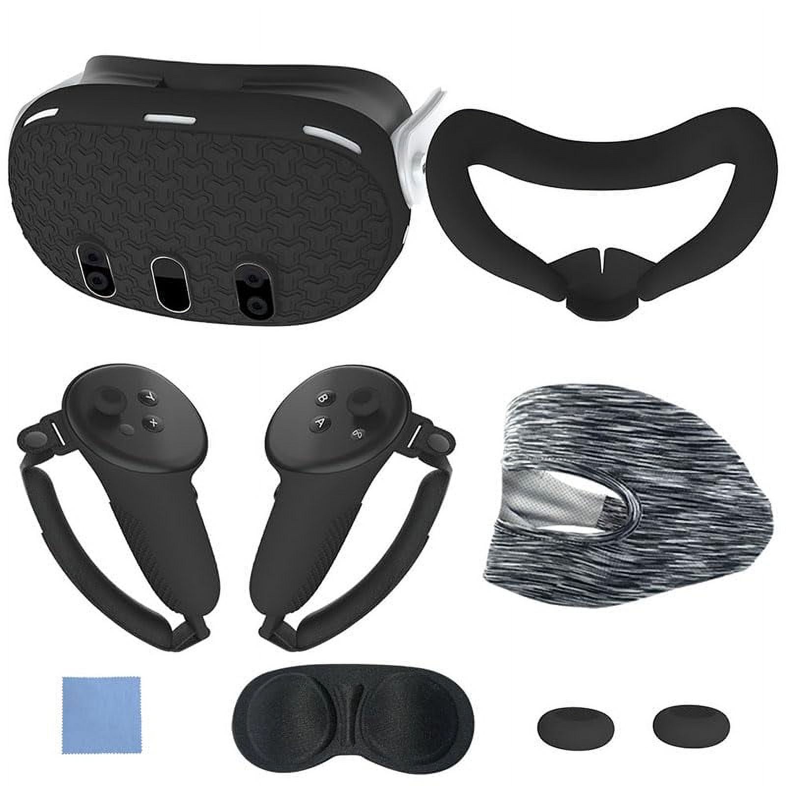 Ensemble de 7 Pcs d'Accessoires VR pour Meta Quest 3, Housse de Protection d'Accessoires VR Incluant Couvre-Visage VR, Poignées de Manette, Couvre-Casque, Protecteur d'Objectif, Coque de Protection Quest 3, (Noir)