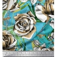 thumbnail image 1 of Soimoi polyester Crepe Fabric Leaves,Bee & Rose Flower Print Fabric by the Yard 42 Inch Wide, 1 of 1