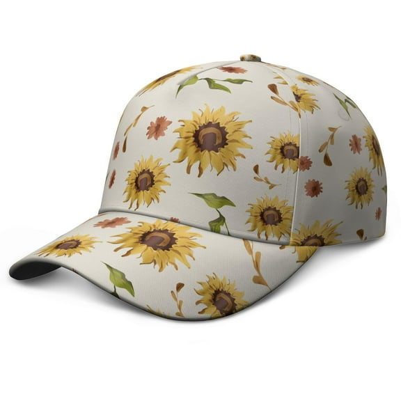 Sunflower Print Baseball Cap - Adjustable Snapback Hat with Floral Design for Men and Women