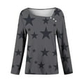 thumbnail image 4 of ZQUUVOU Women's Star Print T-Shirts Long Sleeve Asymmetrical Button Collar Loose Casual Graphic Tops Streetwear Olive Green, 4 of 7