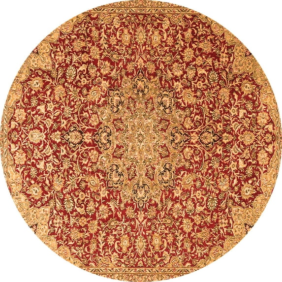Ahgly Company Indoor Round Medallion Orange Traditional Area Rugs, 7' Round