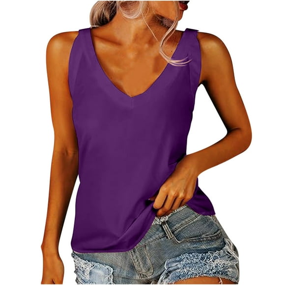 AherBiu Summer Casual Tank Tops for Women Backless V Neck Sleeveless Comfy Basic Top Tees Shirts