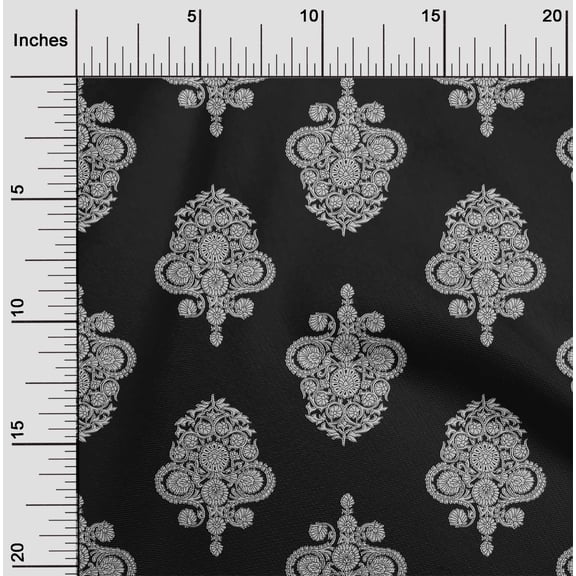oneOone Organic Cotton Poplin Twill Fabric Leaves & Floral Block Printed Fabric 1 Yard 42 Inch Wide
