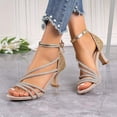 thumbnail image 2 of Bibifish Womens Heeled Sandals Elegant Glam Open Toe Crisscross Ankle Buckle Strap Soft Footbed Rhinestone Heeled Sandals Summer Event Sandals, 2 of 9