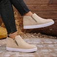 thumbnail image 4 of Rokment Platform Booties for Women Fall Winter Fashion Casual Suede Side Zipper Flat Walking Work Short Ankle Boots Beige Size 6.5, 4 of 7