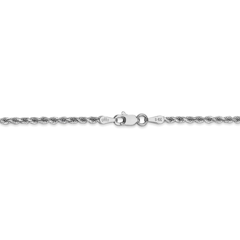 Solid 14k White Gold 2mm Diamond-Cut Rope Chain Necklace - with