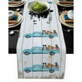 thumbnail image 2 of Table Runner Dresser Scarves 120 Inch Long, Cute Dog Animal on Blue Truck Linen Dining Table Runners Love Quote on Vintage Wood Board Tabletop Scarf for Wedding Holiday Party Kitchen, 2 of 7