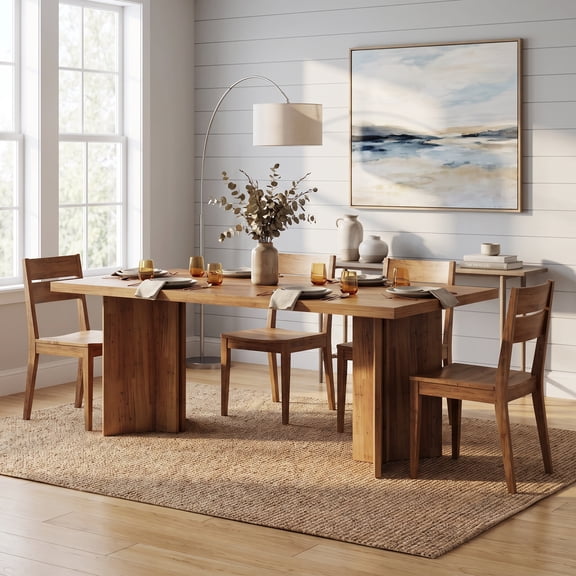 Fnova 63" Rectangular Modern Dining Table, Wooden Modern Kitchen Table for 6 People for Dining Room, Warm Brown (Chairs Not Included)