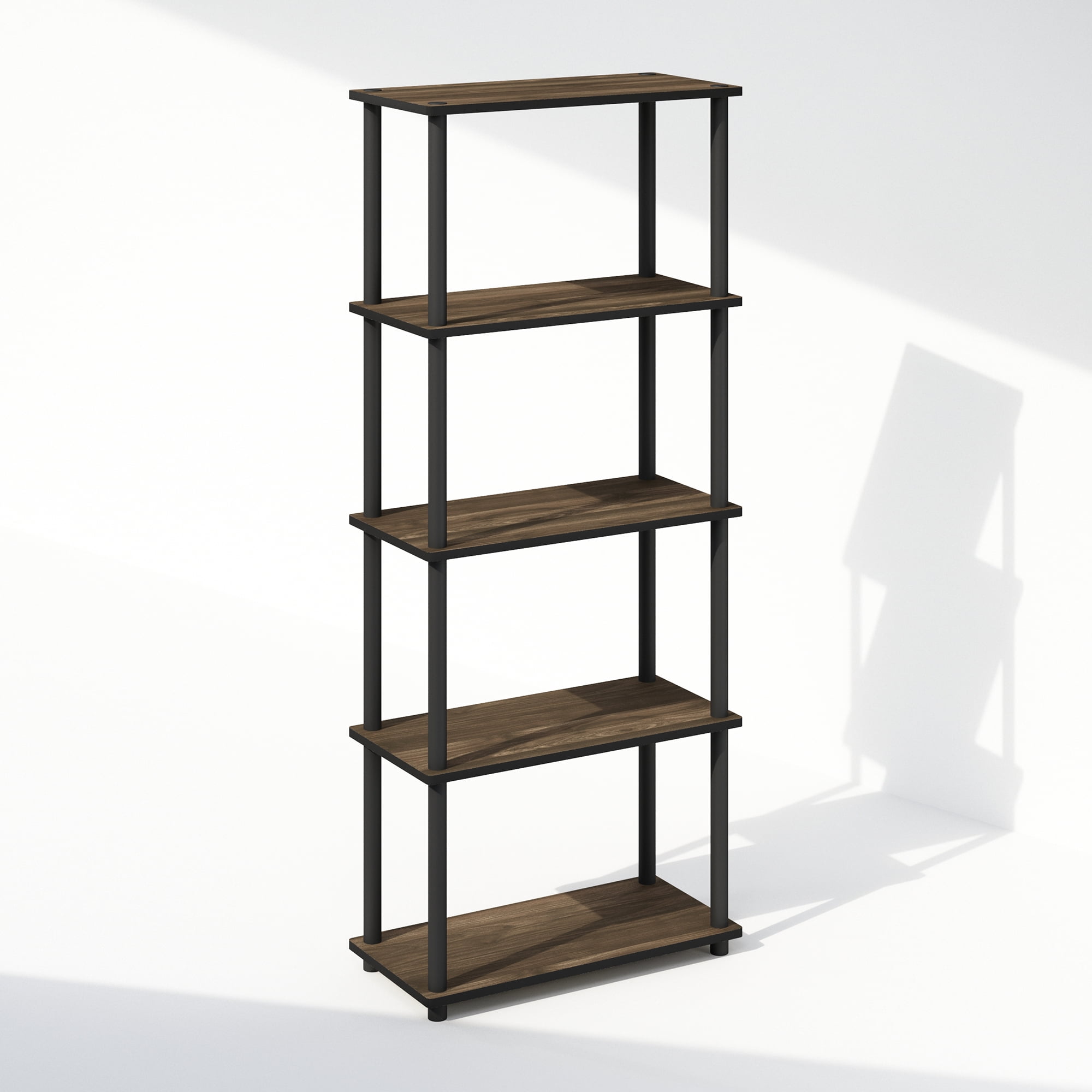 Furinno Turn-N-Tube 5-Tier Multipurpose Compact Display Rack, Shelving Unit, Bookcase, Columbia Walnut/Black
