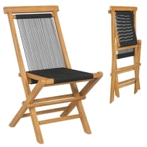 Costway Teak Wood Outdoor Camping High Stability Folding Chairs, Black (Set of 2)