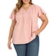 thumbnail image 1 of GRACE & GRANDEUR Blusas de Talla Grande para Mujeres con Frente Plisado y Mangas con Volantes, Blusa con Cuello de Botón, Camiseta Casual Elegante 1X Rosa, 1 of 6