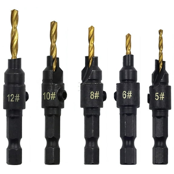 5 Pcs Countersink Drill Bit Set, Titanium Coated High-Speed Steel, Suitable for Hard and Soft Wood, Efficient Countersink Tools