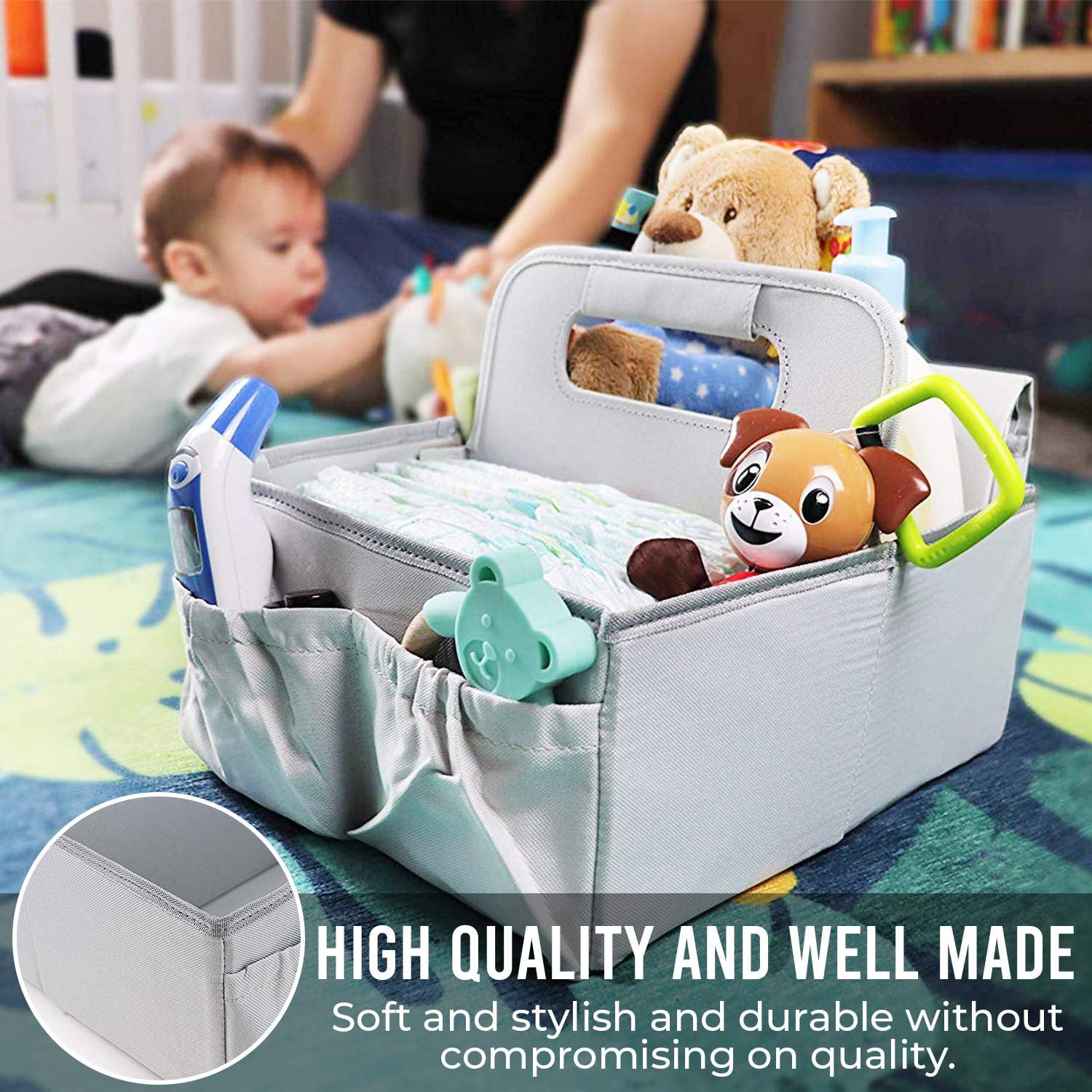 Diaper Caddy With Shoulder Strap & Entertainment Pouch Keeps  Baby Still For Diaper Change. Waterproof Diaper Organizer Canvas Fabric  Wipe Clean. Diaper Caddy Organizer Multiple Compartments (Beige) : Baby