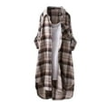 thumbnail image 2 of ZJXFGS Women's Button Down Flannel Shirts 3 4 Sleeve Plaid Shackets Oversized Casual Blouse Tops Long Fall Jacket Coats for Women Khaki L, 2 of 3