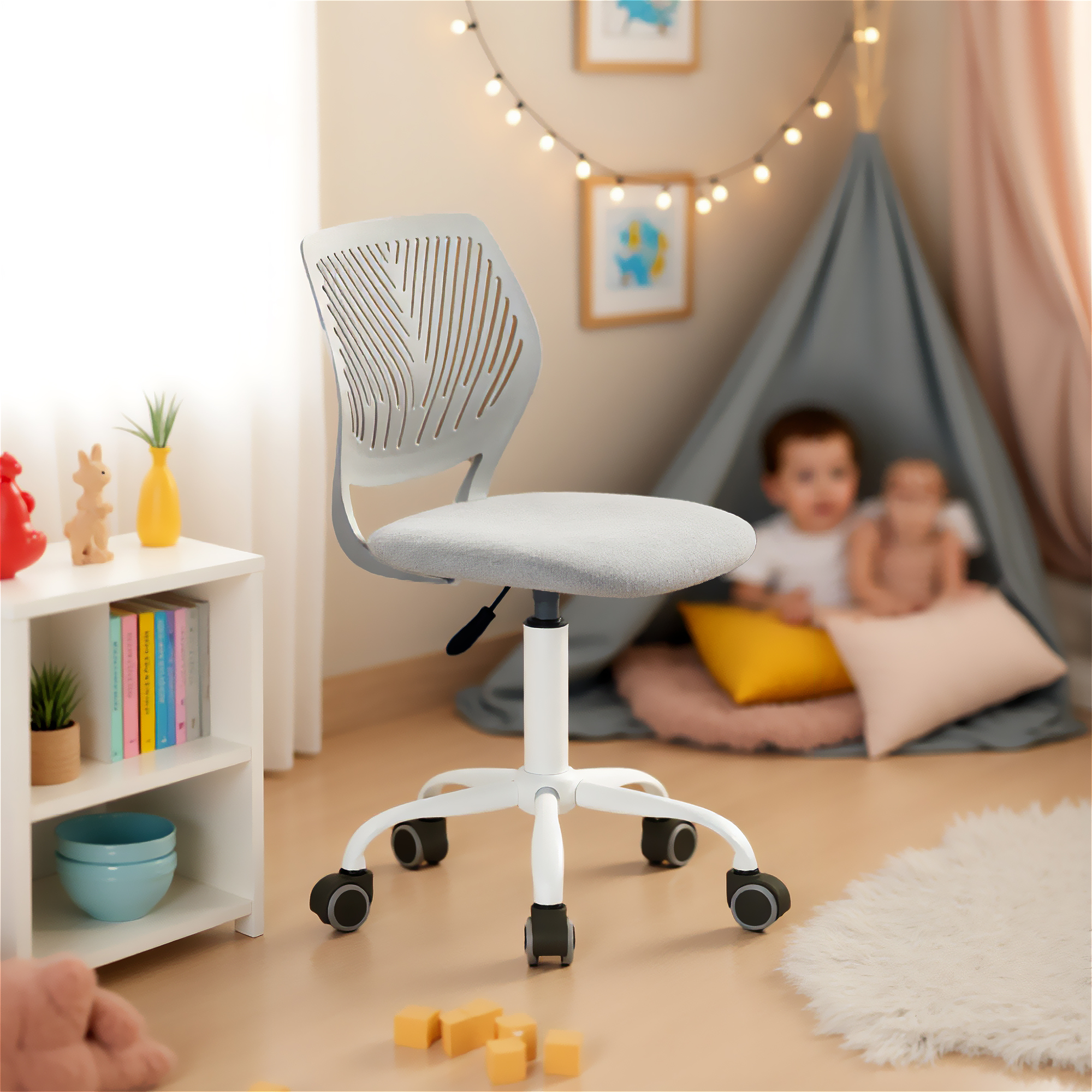Ergonomic Home Office Desk Chair with Adjustable Height, Rolling Base, and Breathable Backrest, Gray