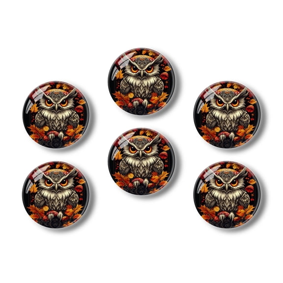 Glass Refrigerator Magnet 6Pcs Magnetic Fridge Sticker,Decor for Kitchen,Whiteboard,Cabinet,Autumnal Owl With Mushrooms