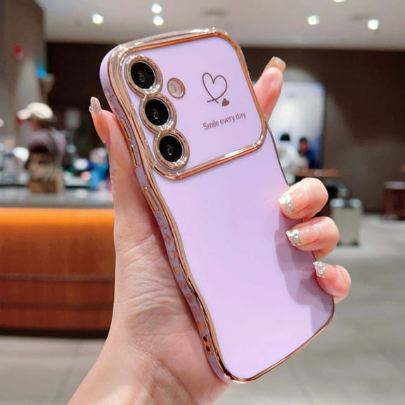 For Samsung Galaxy S22 Plus Phone Case,Wavy Frame Designing,Love Heart Pattern,Luxury Plating Shockproof Anti-fall Soft TPU Ultra Slim Thin Fit Cute Electroplated Phone Case Cover,Purple