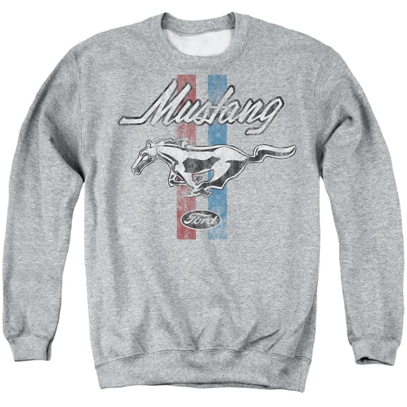 Ford Mustang Stripes Unisex Adult Crewneck Sweatshirt, Athletic Heather,Small