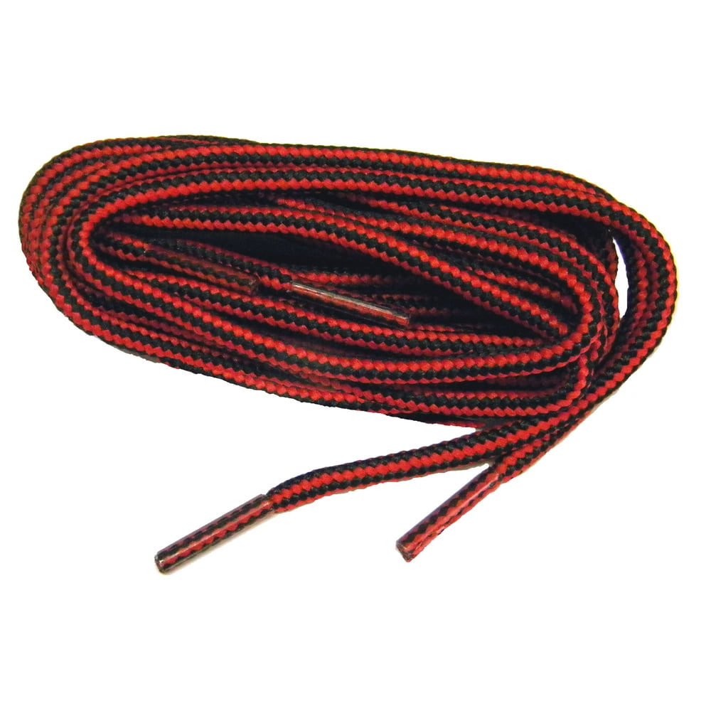black shoelaces with red tips