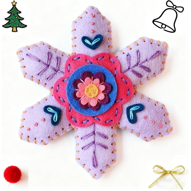 Christmas Snowflake Felt Ornament Kit, DIY Felt Tree Handmade Crafts Kit with Pre-Cut Felts & Threads for Holiday Crafts, Christmas Tree Decoration (5 PCS ),1 PCS a