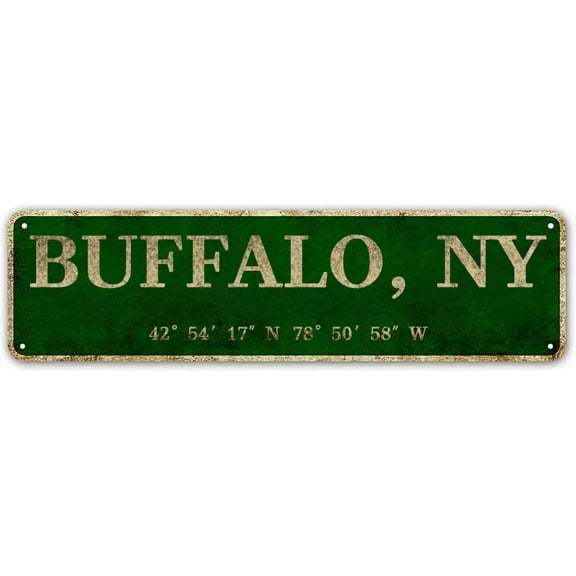 Buffalo, NY City Sign Rustic Vintage Metal Art Wall Decor Office/Home/Classroom 4" x 16"