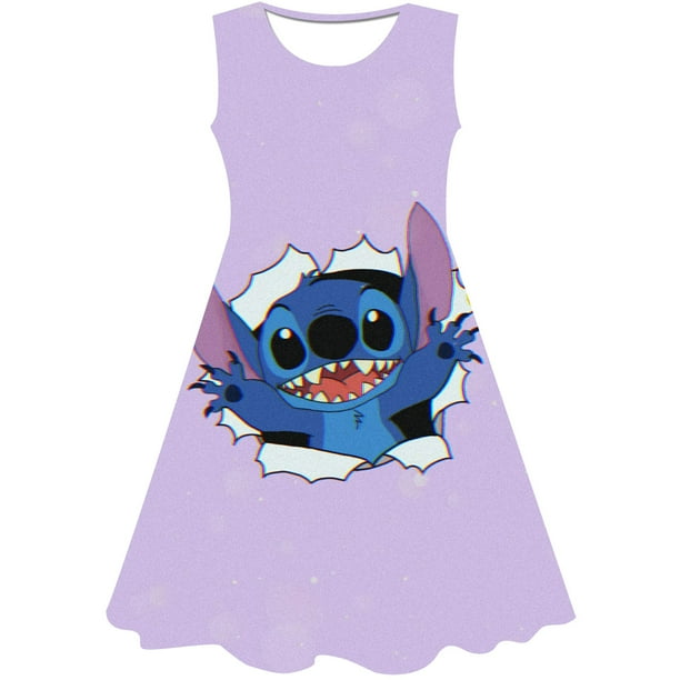 Vestido sin mangas de Disney para niñas, ropa para niñas, vestido de dibujos animados de princesa Stitch, fiesta de cumpleaños, disfraz de Stitch para niñas, vestido de moda 10T Gao Jinjia LED