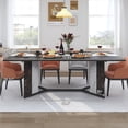 thumbnail image 2 of 71" Luxurious Marble Dining Table for 6-10 People, Modern 6ft Large Gaming Computer Desk Family Rectangular Dinner Table with Adjustable Leg(Marble Brown), 2 of 9