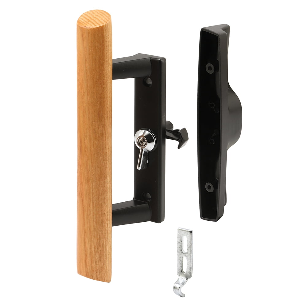 Black Diecast with Hardwood Handle Surface Hook Sliding Patio Door Pull