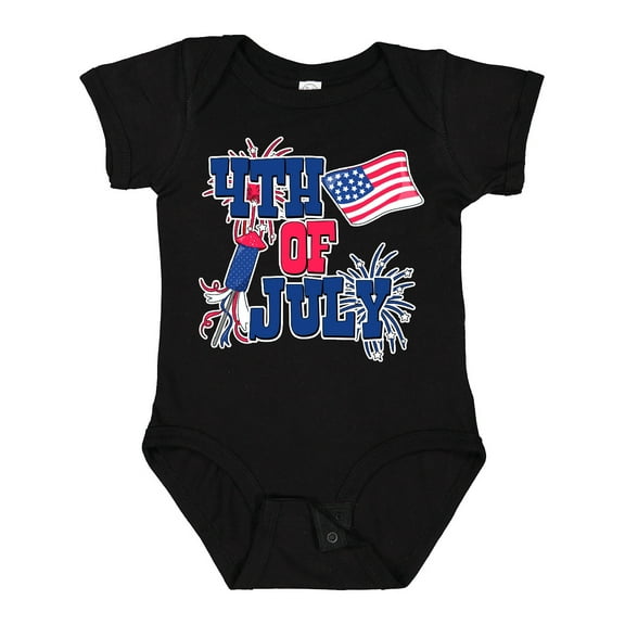 Inktastic 4th of July with Fireworks American Flag and Rocket Boys or Girls Baby Bodysuit