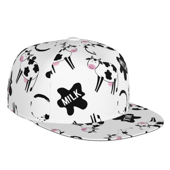 Balery Baseball Cap Flat Bill Hats for Men Adjustable Size for Running Workouts and Outdoor Activities All Seasons Dad Hat(Cute Cow and Milk Stains )